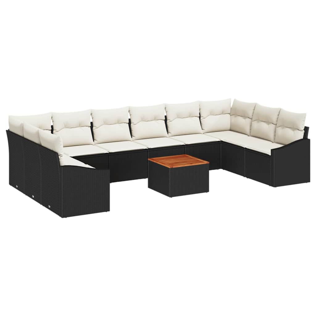 vidaXL Tuinbank Set met kussen 11 pcs Zwart poly rattan
