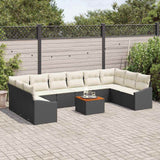 vidaXL Tuinbank Set met kussen 11 pcs Zwart poly rattan