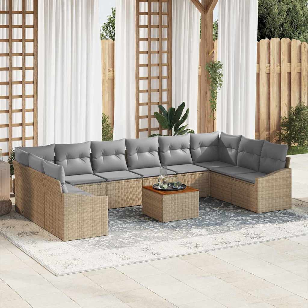 vidaXL Tuinbank Set met kussen 11 pcs Zwart poly rattan