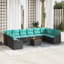 vidaXL Garden Sofa Set with Cushion 11 pcs Black Poly Rattan