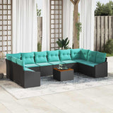 vidaXL Garden Sofa Set with Cushion 11 pcs Black Poly Rattan
