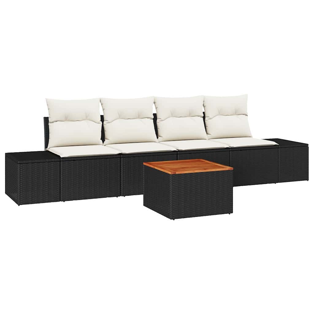vidaXL Tuinbank Set met kussen 5 pcs Zwart Poly rattan