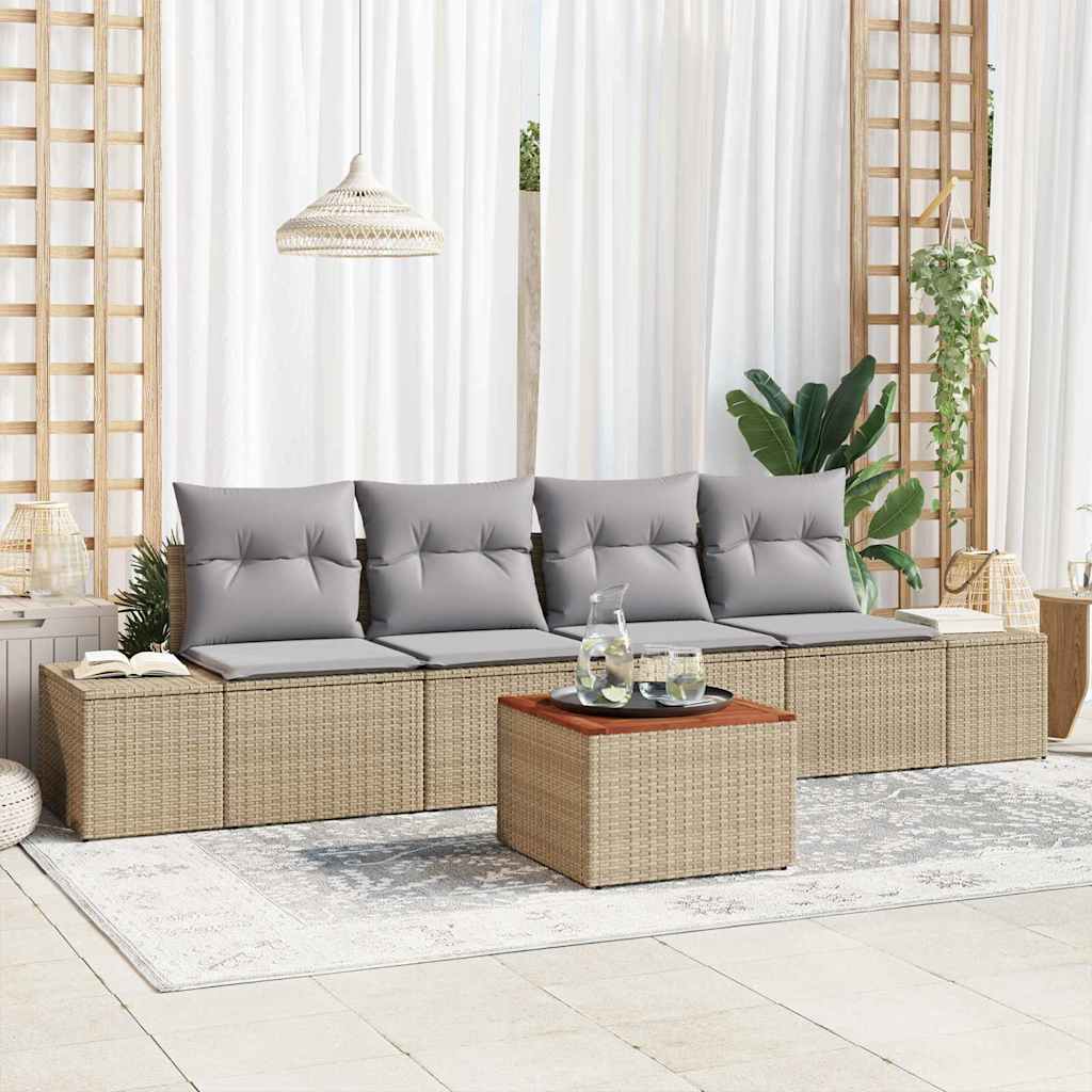 vidaXL Tuinbank Set met kussen 5 pcs Zwart Poly rattan