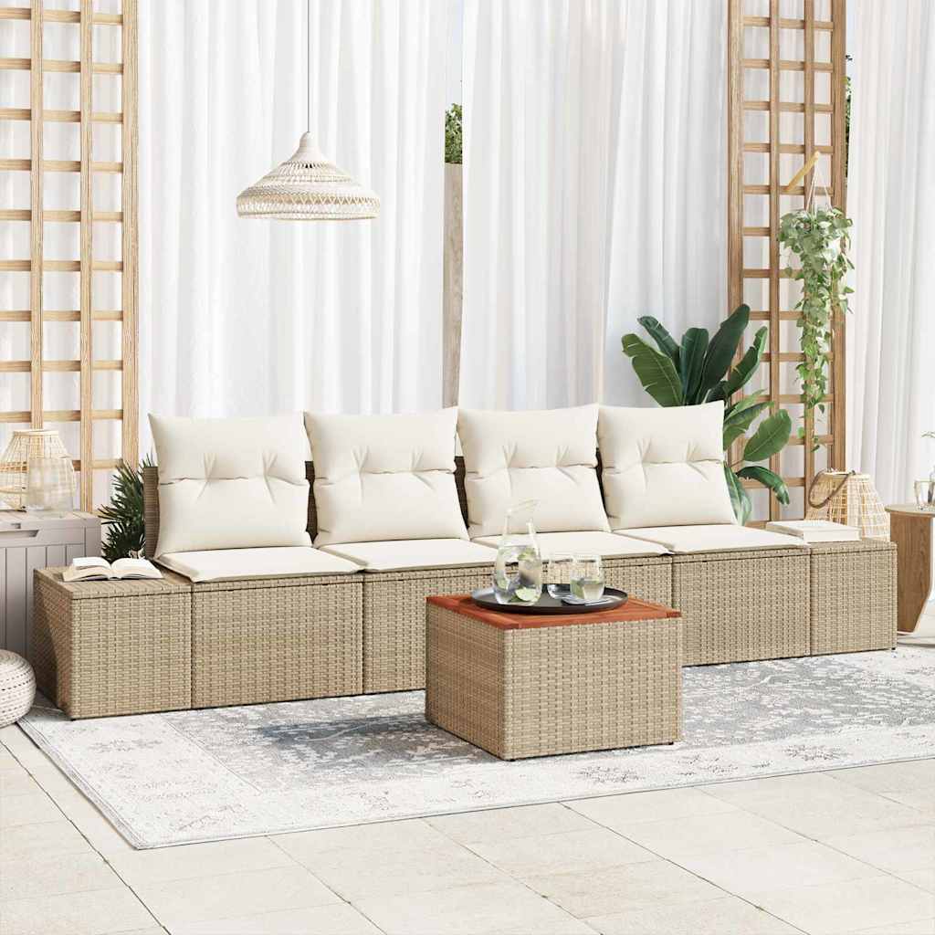vidaXL Tuinbank Set met kussen 5 pcs Zwart Poly rattan