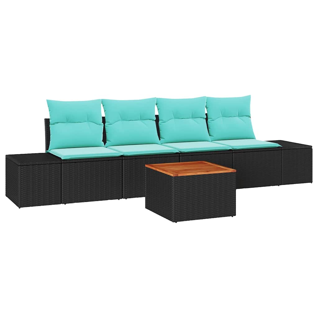 vidaXL Tuinbank Set met kussen 5 pcs Zwart poly rattan