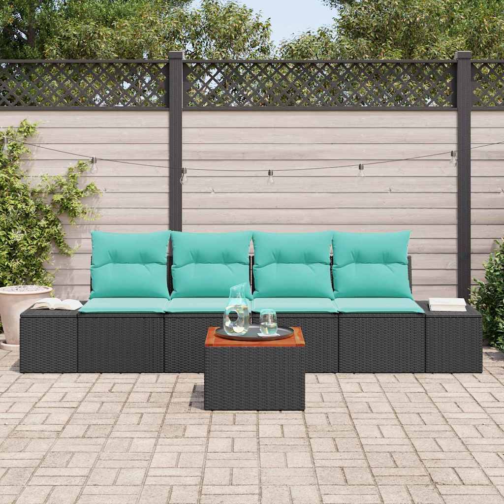 vidaXL Tuinbank Set met kussen 5 pcs Zwart poly rattan