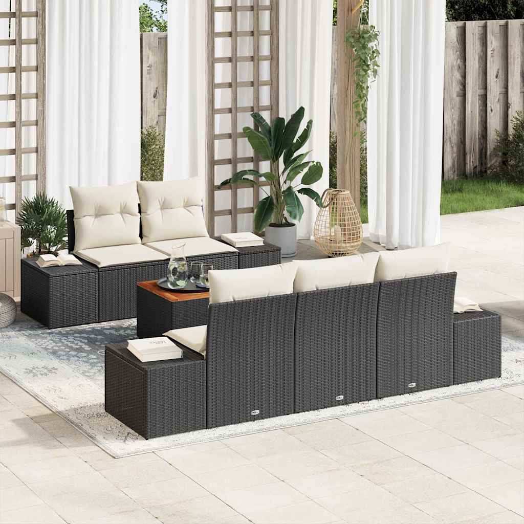 vidaXL Tuinbank Set met kussen 6 pcs Zwart poly rattan