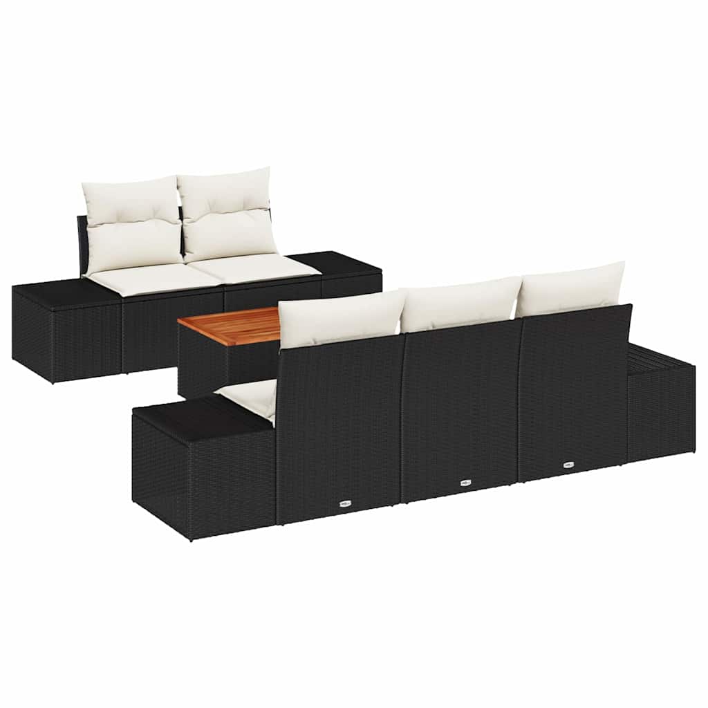 vidaXL Tuinbank Set met kussen 6 pcs Zwart poly rattan