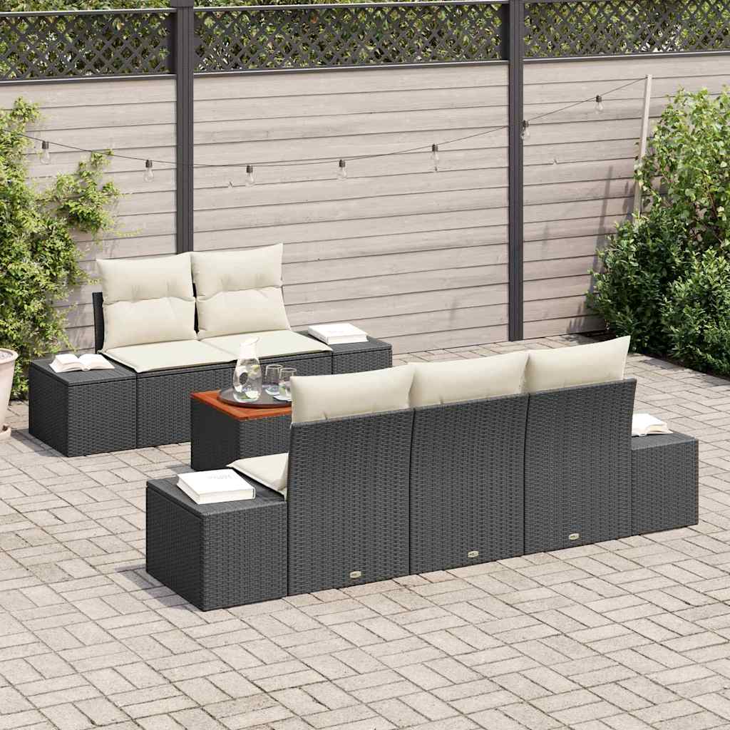 vidaXL Tuinbank Set met kussen 6 pcs Zwart poly rattan