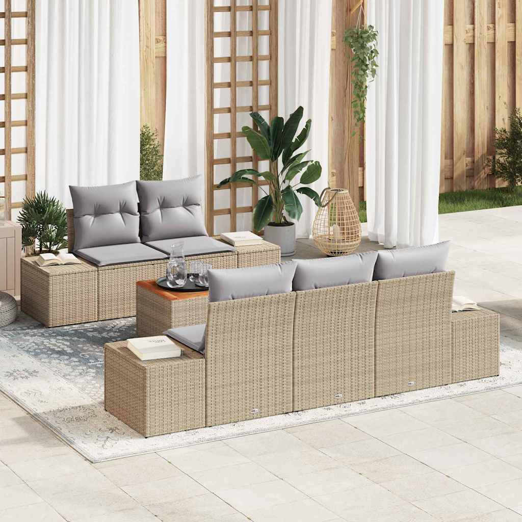 vidaXL Tuinbank Set met kussen 6 pcs Zwart poly rattan