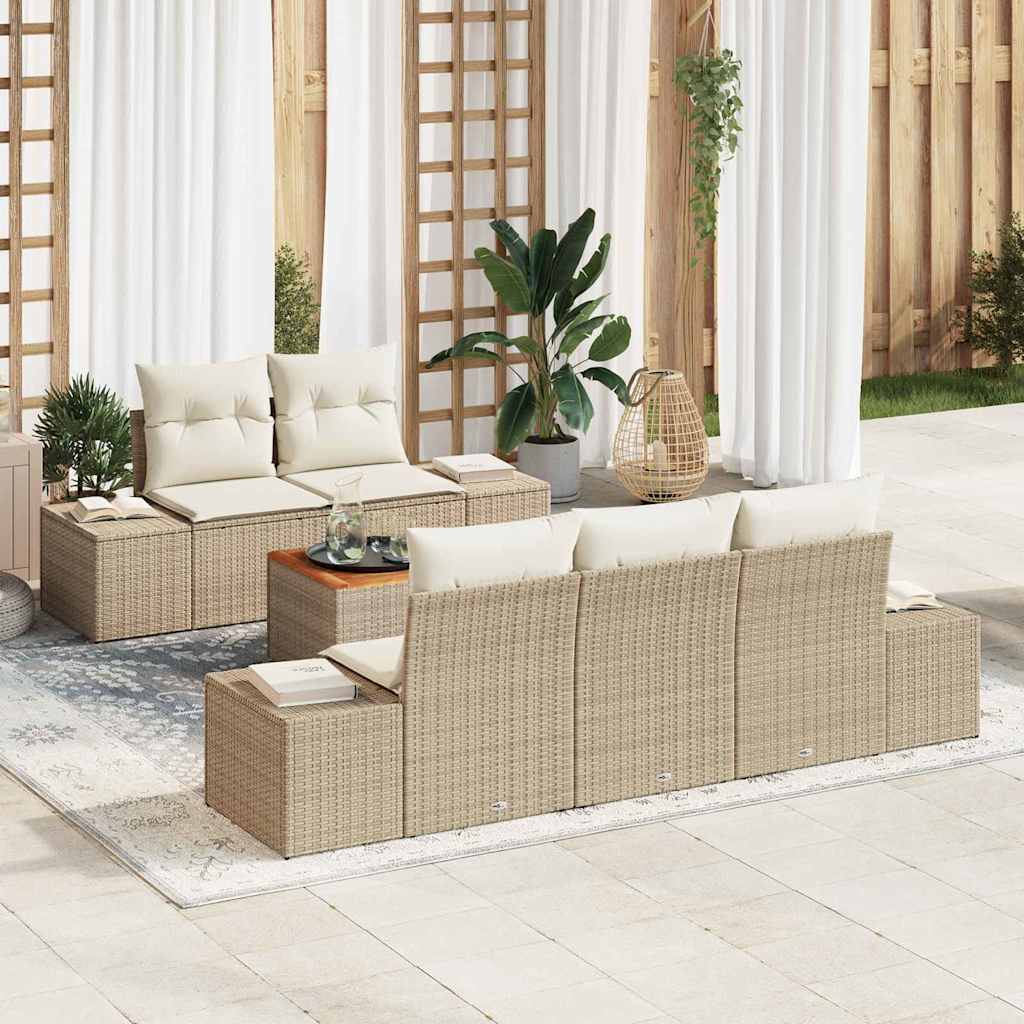 vidaXL Tuinbank Set met kussen 6 pcs Zwart poly rattan