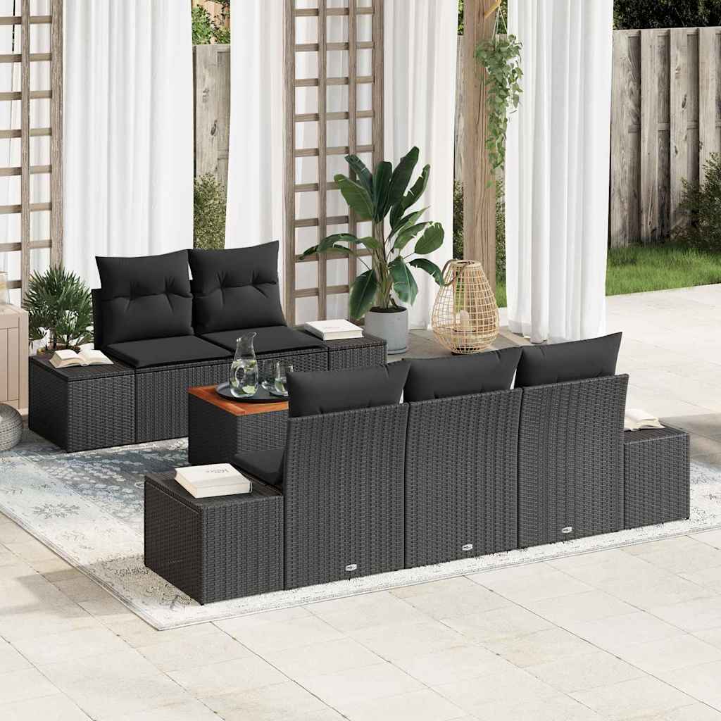 vidaXL Tuinbank Set met kussen 6 pcs Zwart poly rattan