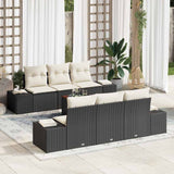 vidaXL Tuinbank Set met kussen 7 pcs Zwart poly rattan