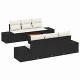vidaXL Tuinbank Set met kussen 7 pcs Zwart poly rattan