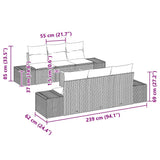 vidaXL Tuinbank Set met kussen 7 pcs Zwart poly rattan