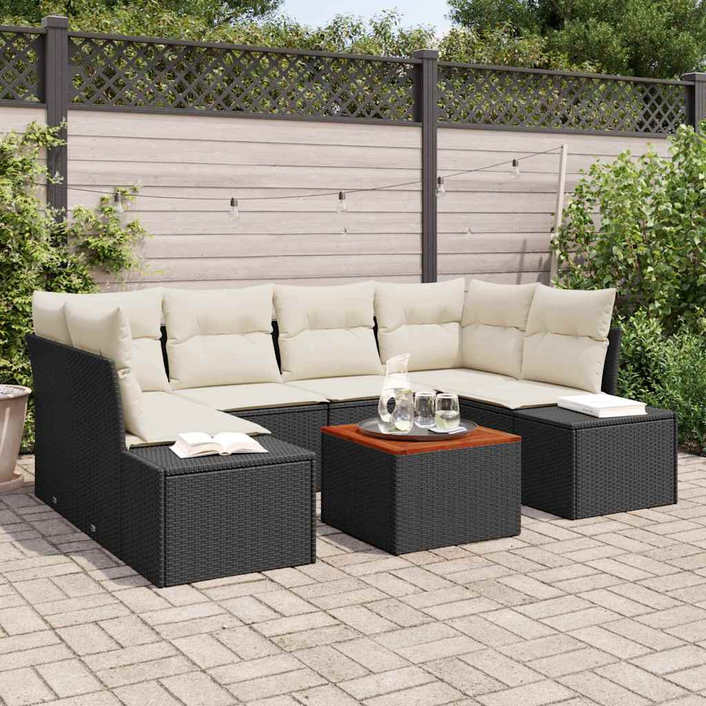 vidaXL Tuinbank Set met kussen 7 pcs Zwart poly rattan