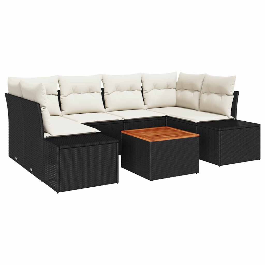 vidaXL Tuinbank Set met kussen 7 pcs Zwart poly rattan