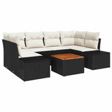 vidaXL Tuinbank Set met kussen 7 pcs Zwart poly rattan