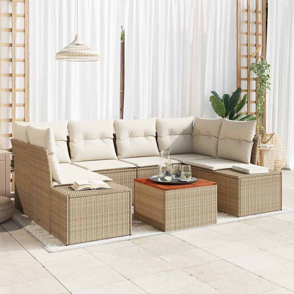 vidaXL Tuinbank Set met kussen 7 pcs Zwart poly rattan