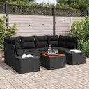 vidaXL Tuinbank Set met kussen 7 pcs Zwart poly rattan