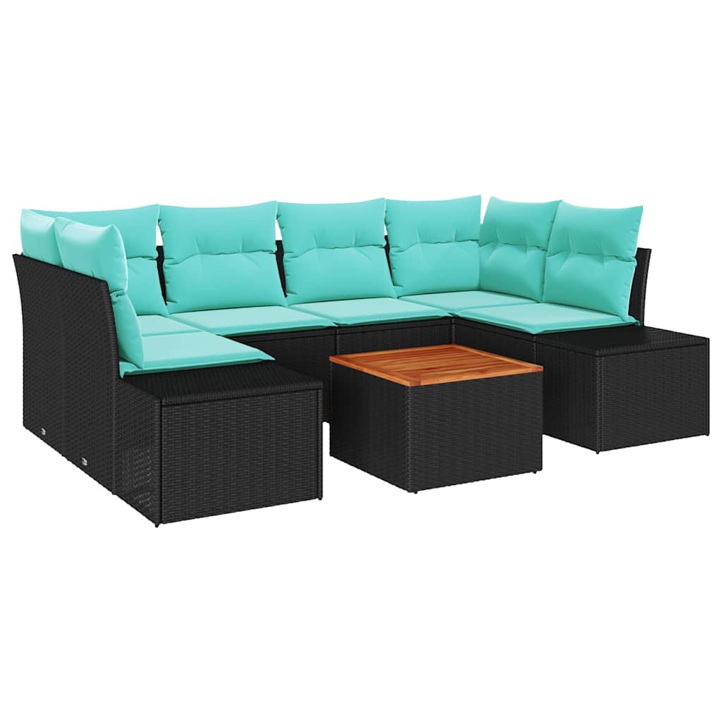vidaXL Tuinbank Set met kussen 7 pcs Zwart poly rattan