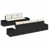vidaXL Tuinbank Set met kussen 8 pcs Zwart poly rattan