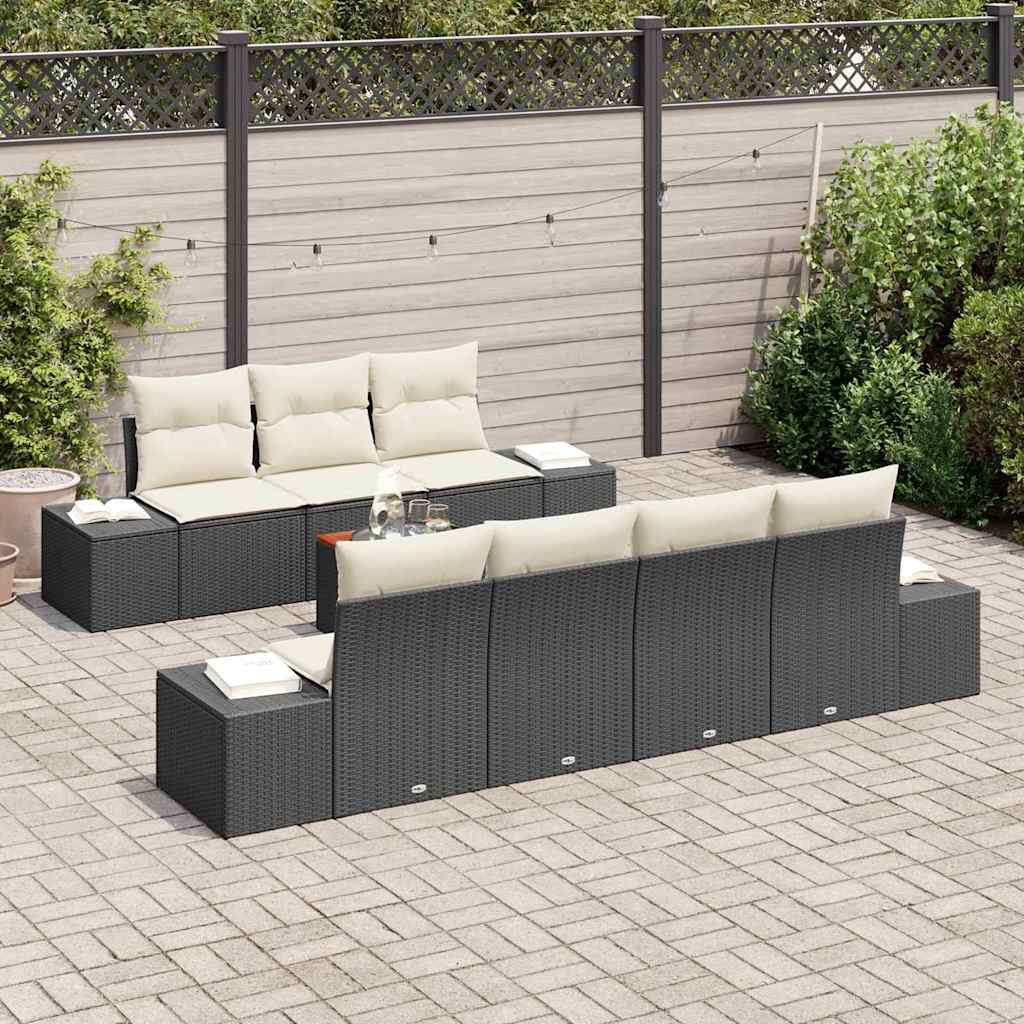 vidaXL Tuinbank Set met kussen 8 pcs Zwart poly rattan