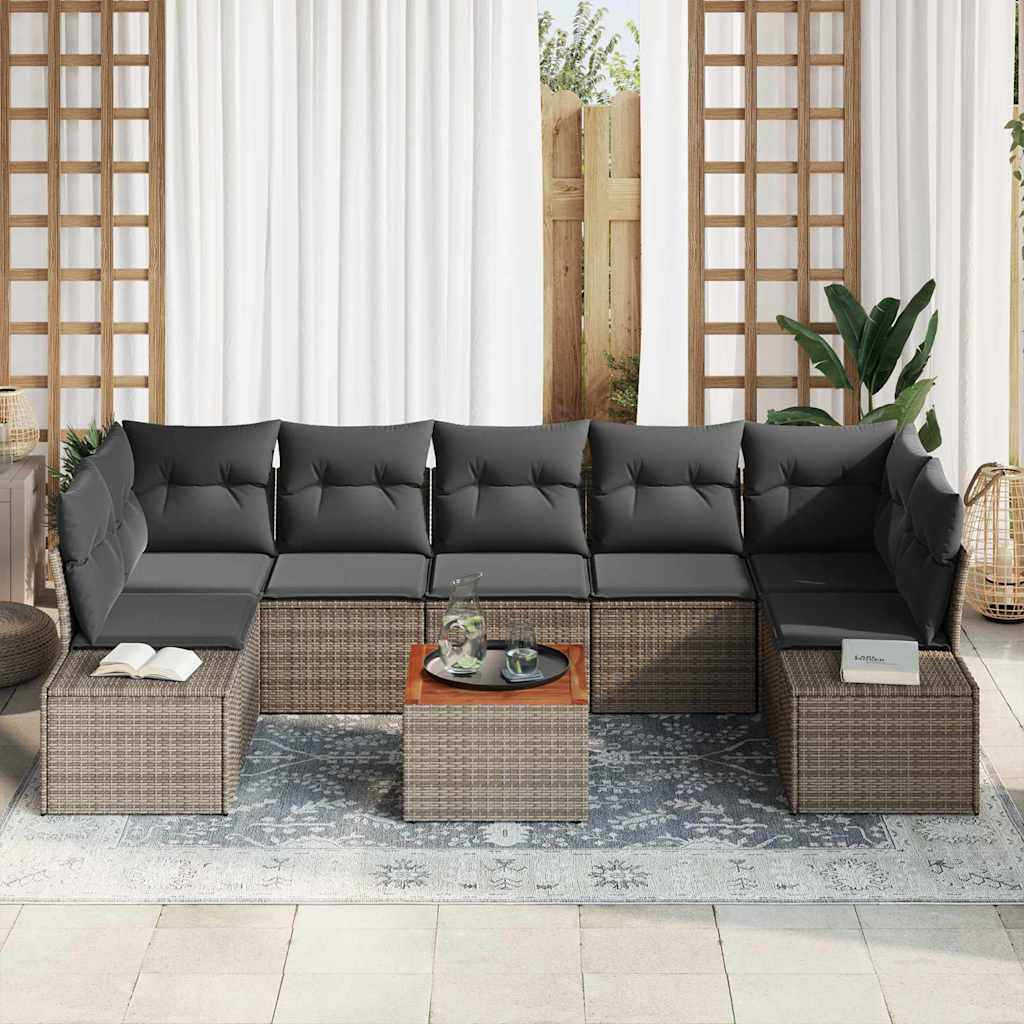 vidaXL Tuinbank Set met kussen 8 pcs Zwart poly rattan