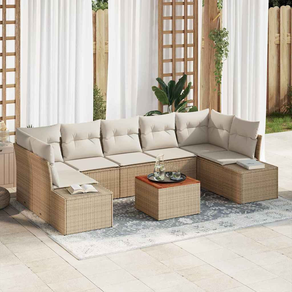vidaXL Tuinbank Set met kussen 8 pcs Zwart poly rattan