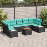 vidaXL Tuinbank Set met kussen 8 pcs Zwart poly rattan