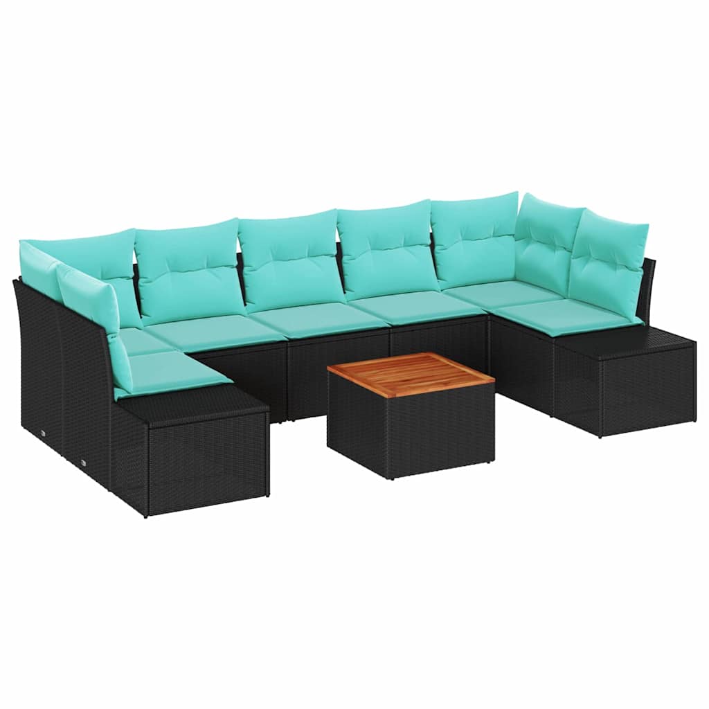 vidaXL Tuinbank Set met kussen 8 pcs Zwart poly rattan