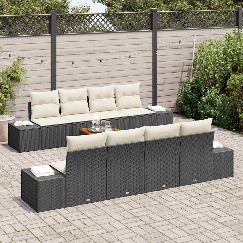 vidaXL Garden Sofa Set with cushions 9 pcs Black poly rattan