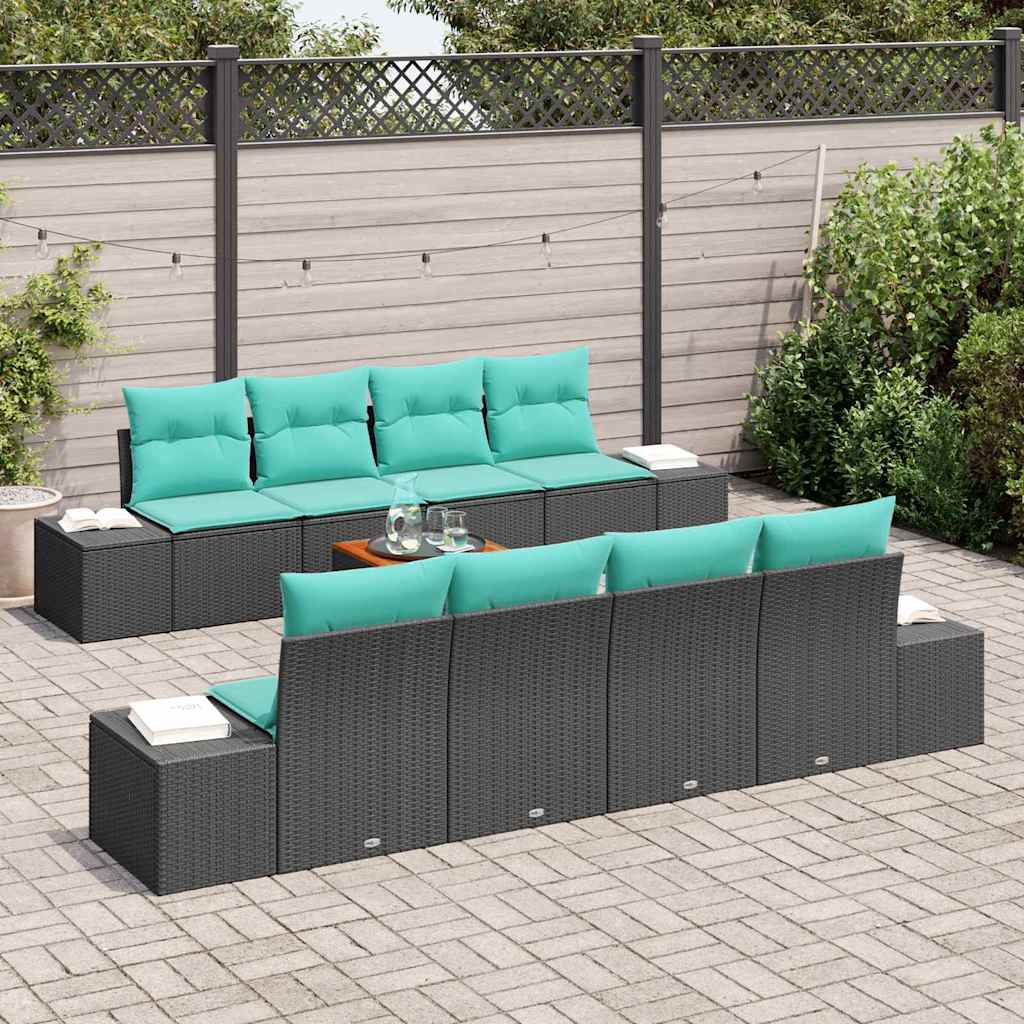 vidaXL Garden Lounge Set 9 pcs Black poly rattan