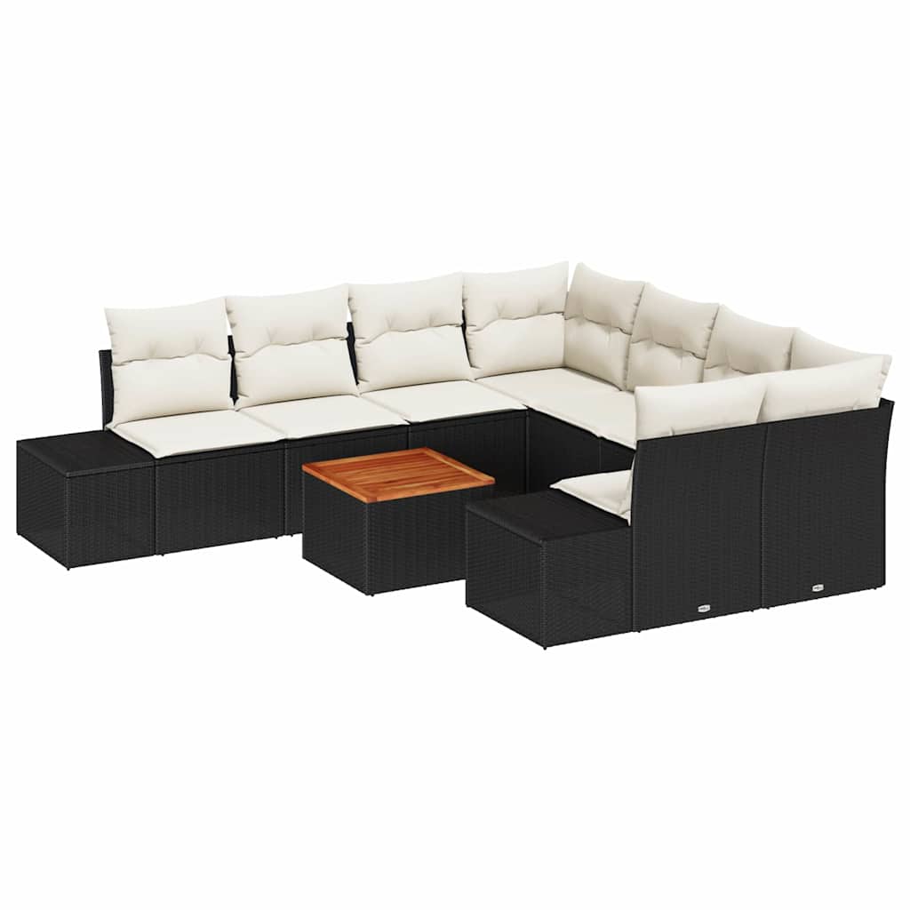 vidaXL Tuinbank Set met kussen 9 pcs Zwart poly rattan