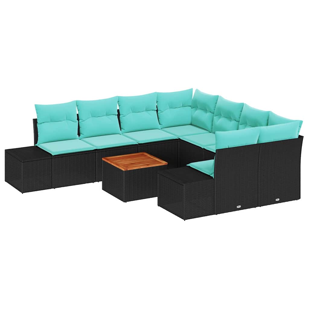 vidaXL Tuinbank Set met kussen 9 pcs Zwart poly rattan