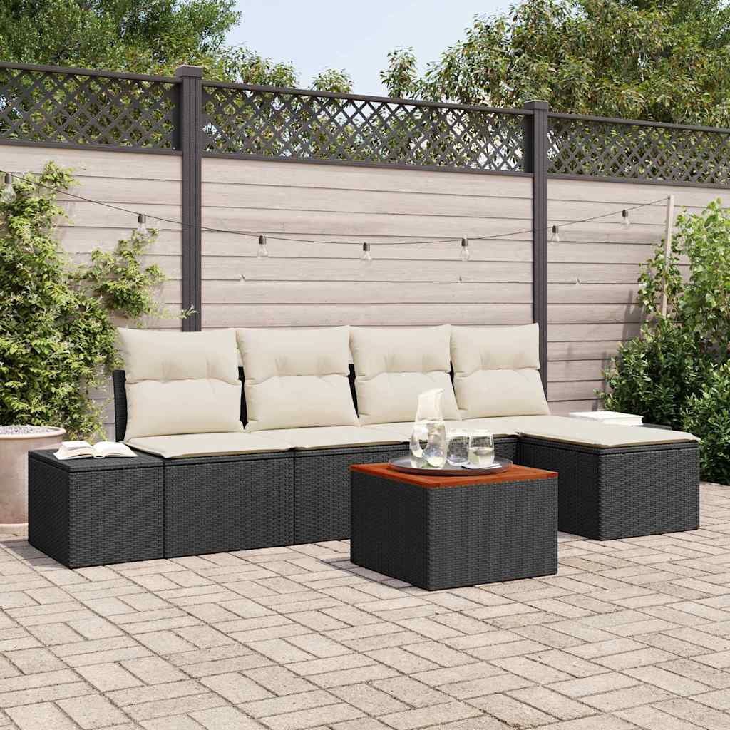 vidaXL Tuinbank Set met kussen 6 pcs Zwart poly rattan