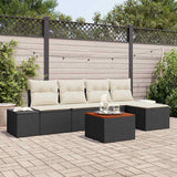vidaXL Tuinbank Set met kussen 6 pcs Zwart poly rattan