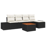 vidaXL Tuinbank Set met kussen 6 pcs Zwart poly rattan