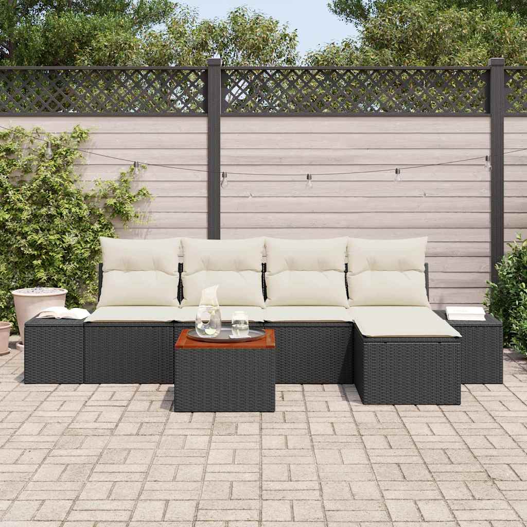 vidaXL Tuinbank Set met kussen 6 pcs Zwart poly rattan