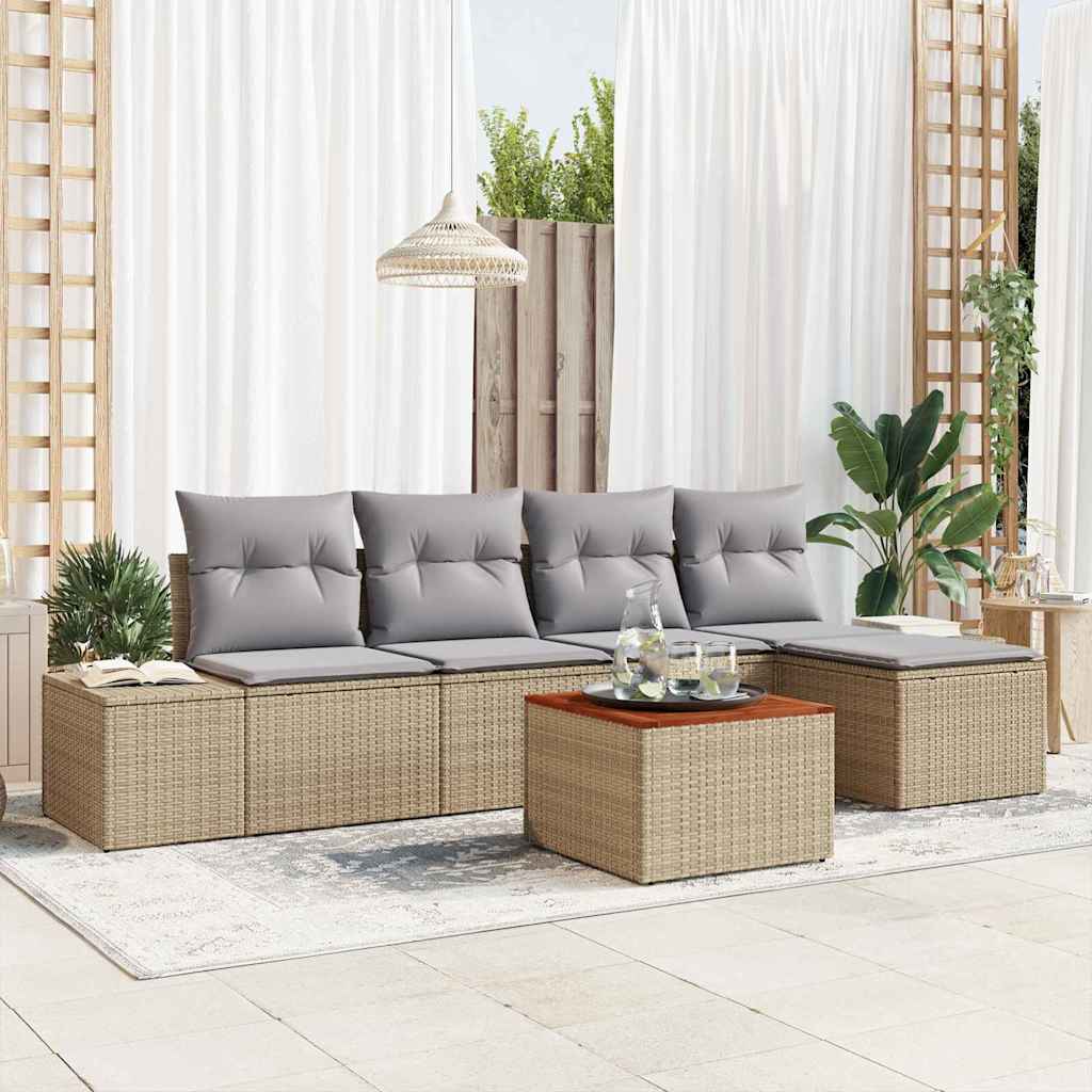 vidaXL Tuinbank Set met kussen 6 pcs Zwart poly rattan