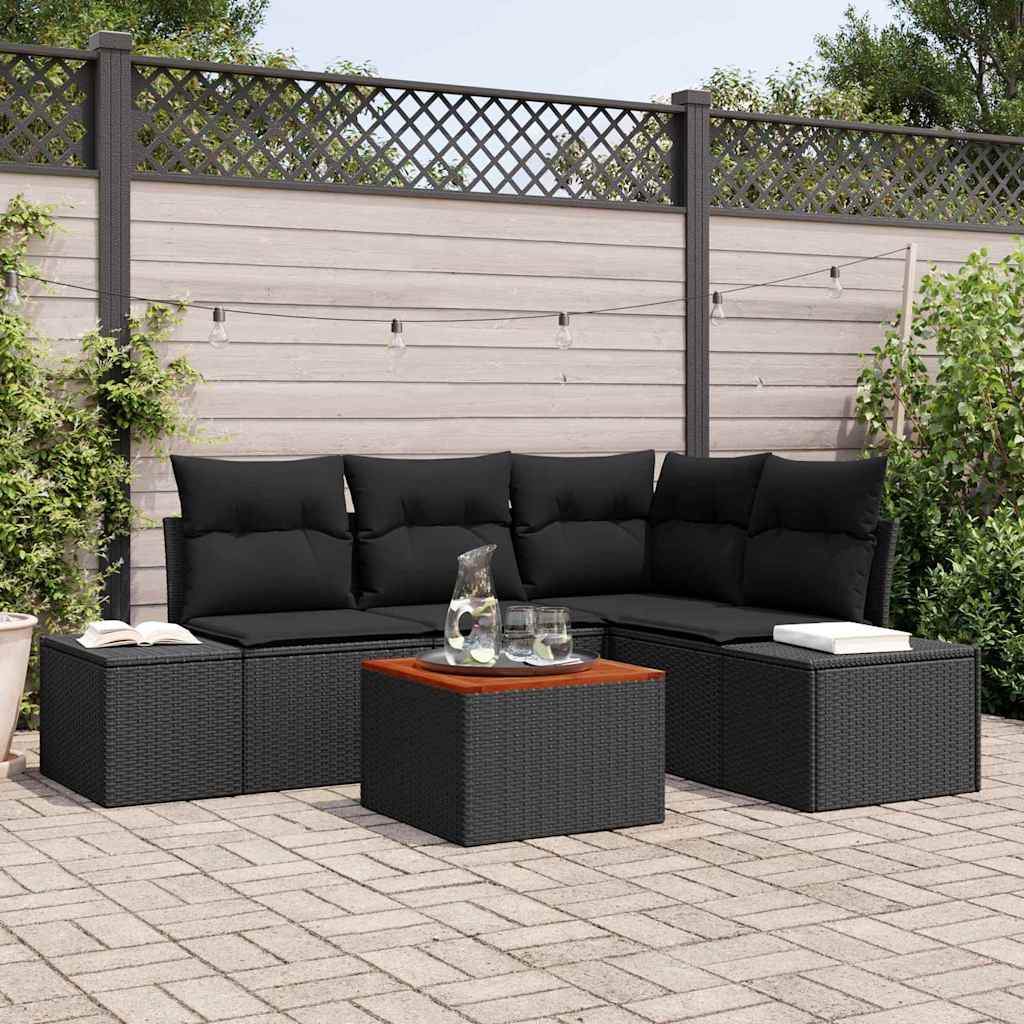 vidaXL Tuinbank Set met kussen 5 pcs Zwart poly rattan