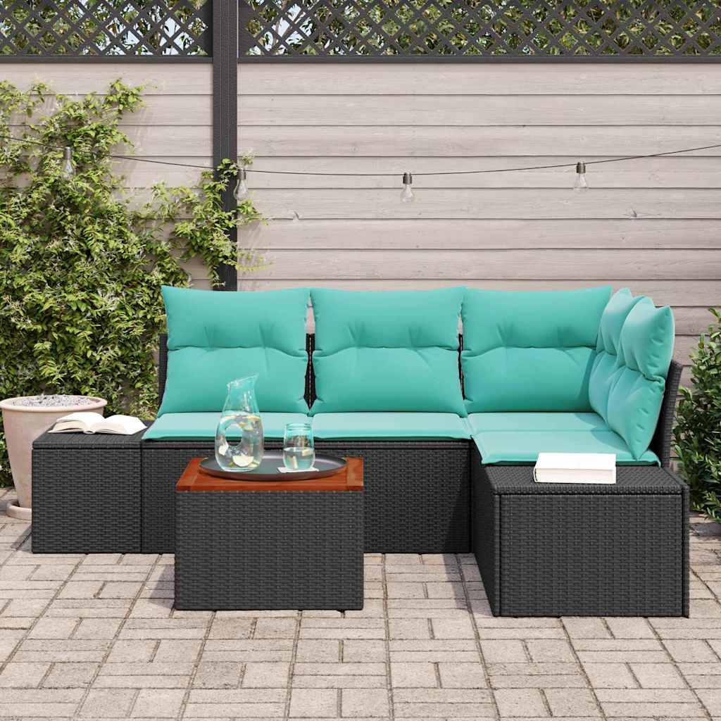 vidaXL Tuinbank Set met kussen 5 pcs Zwart poly rattan