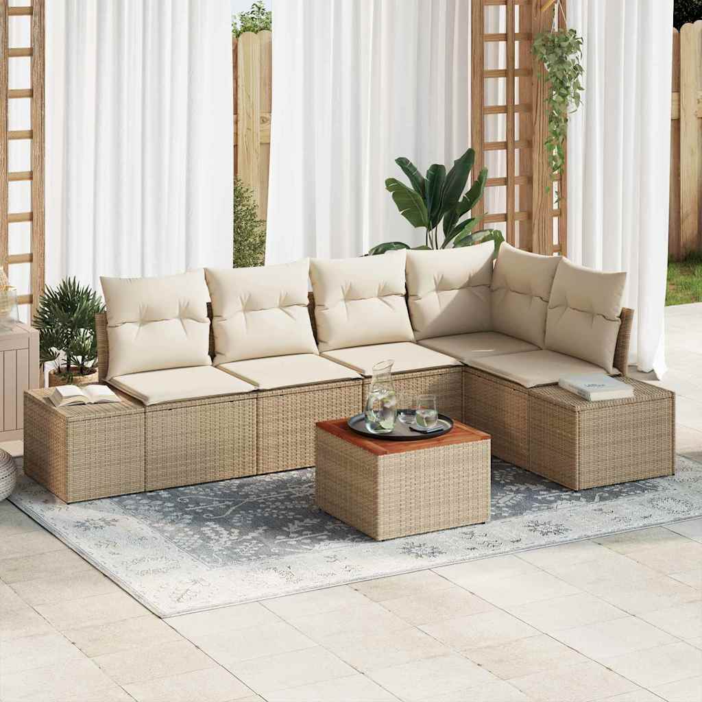 vidaXL Tuinbank Set met kussen 6 pcs Zwart poly rattan