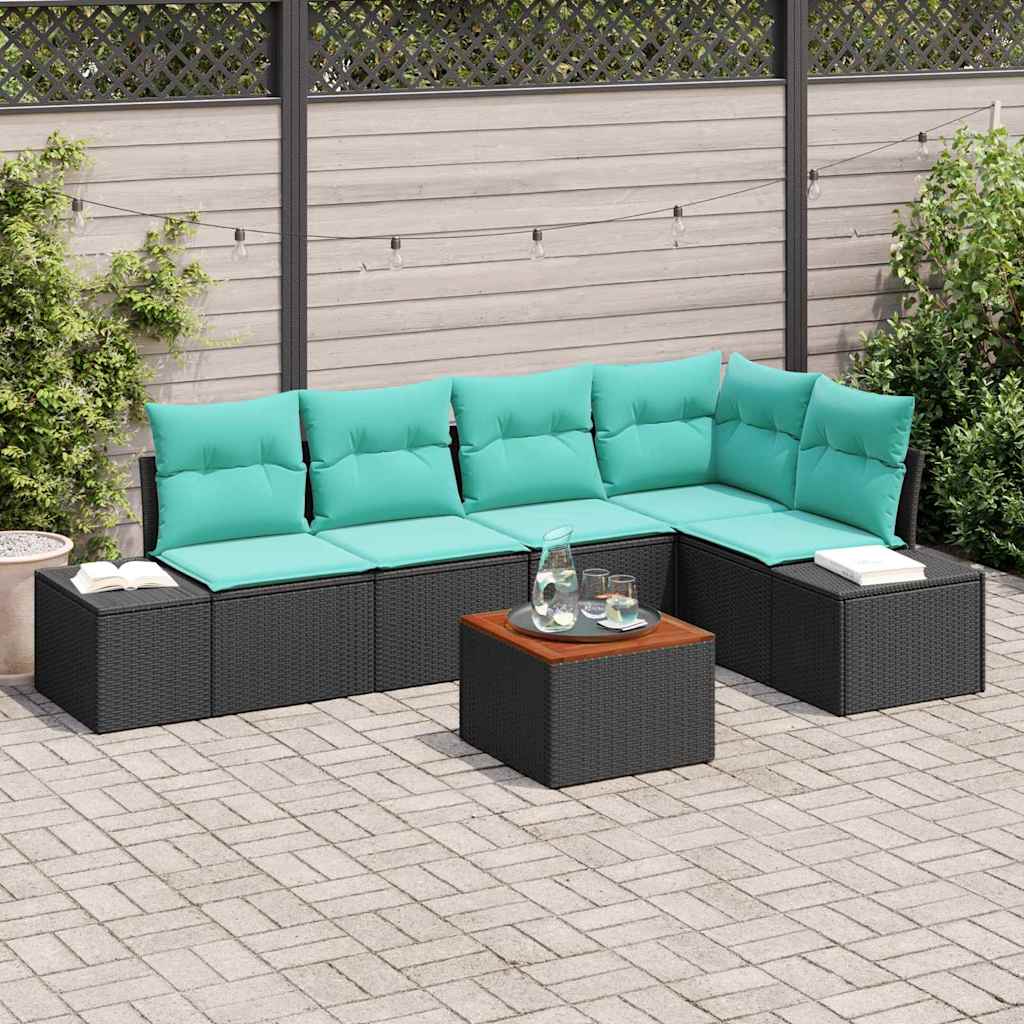 vidaXL Tuinbank Set met kussen 6 pcs Zwart poly rattan