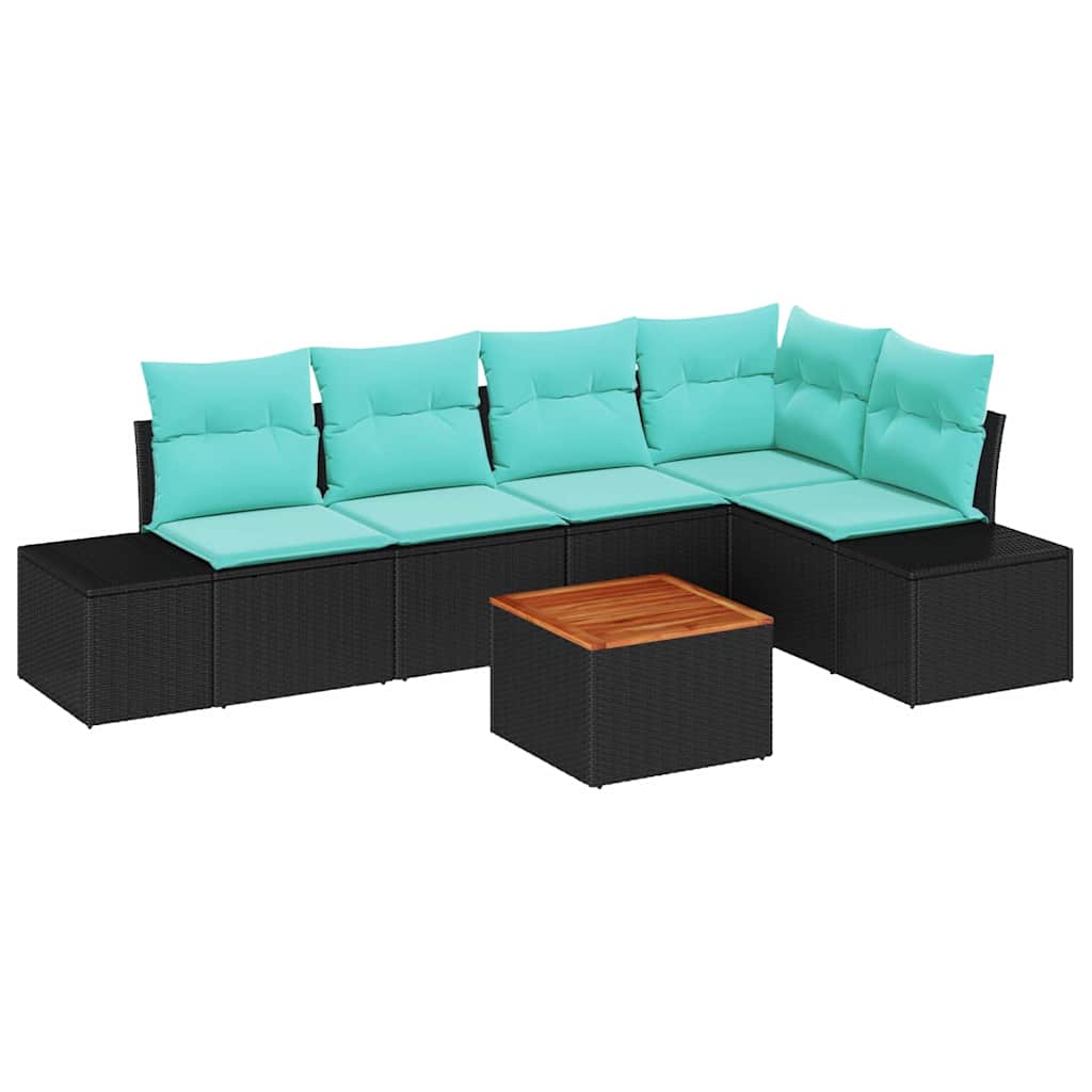 vidaXL Tuinbank Set met kussen 6 pcs Zwart poly rattan