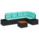 vidaXL Tuinbank Set met kussen 6 pcs Zwart poly rattan