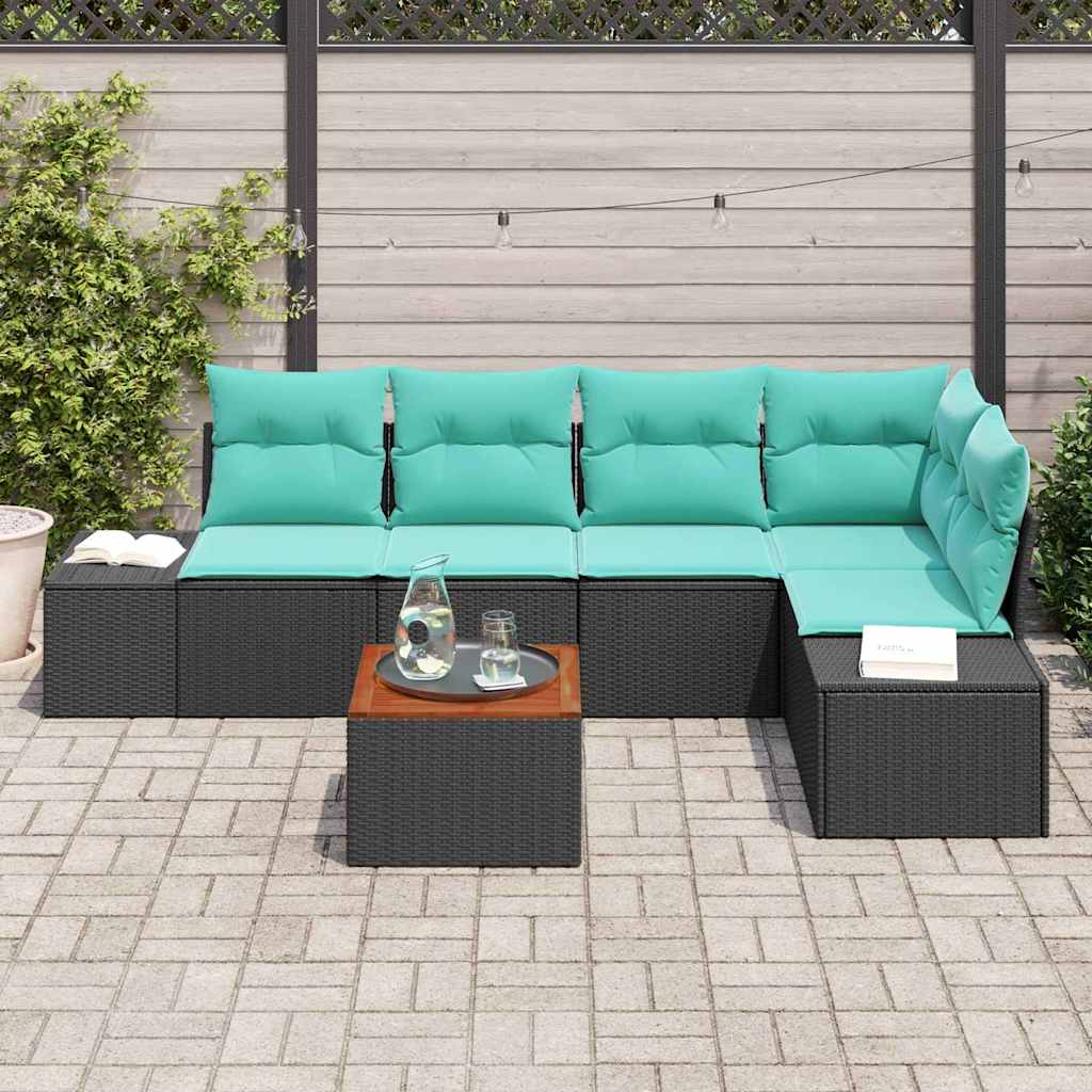 vidaXL Tuinbank Set met kussen 6 pcs Zwart poly rattan