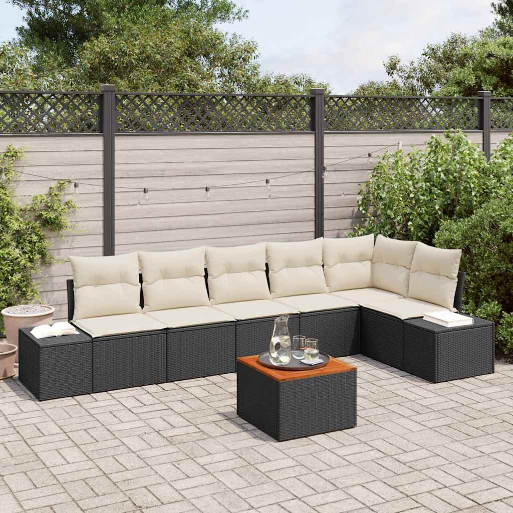 vidaXL Tuinbank Set met kussen 7 pcs Zwart poly rattan