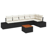 vidaXL Tuinbank Set met kussen 7 pcs Zwart poly rattan