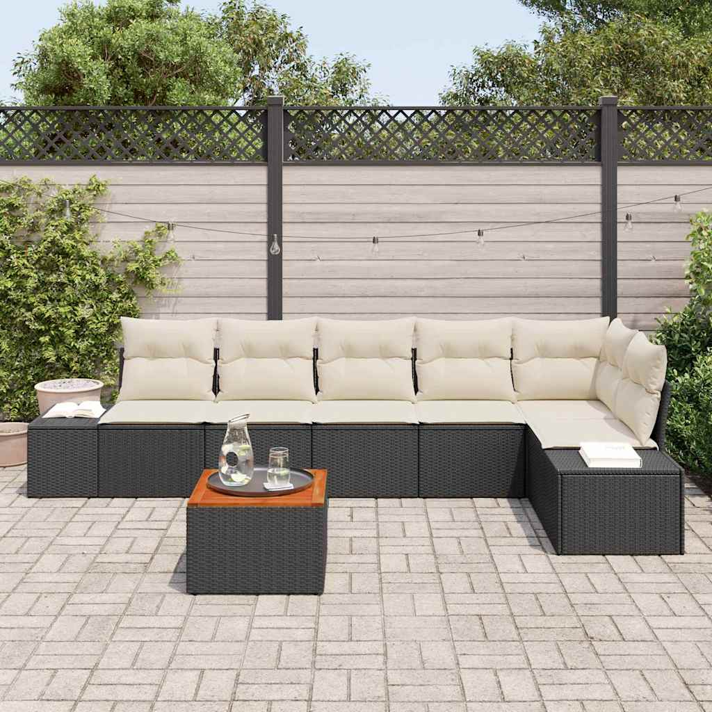 vidaXL Tuinbank Set met kussen 7 pcs Zwart poly rattan